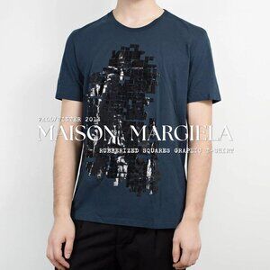 MAISON MARGIELA dark blue cotton black rubberized squares graphic t-shirt